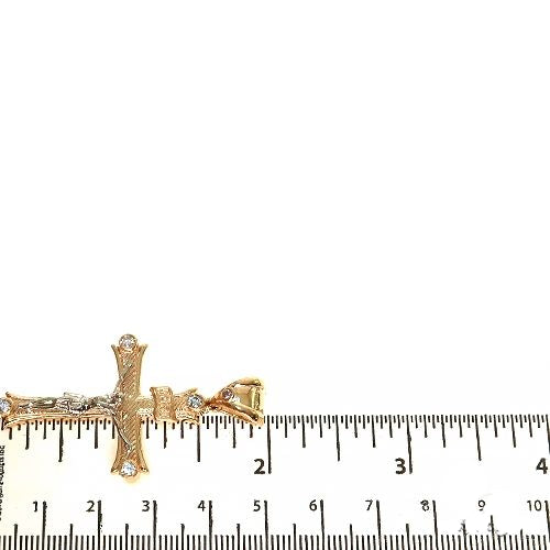 14K Gold 2 Tone Solid Yellow Gold Cross Crucifix