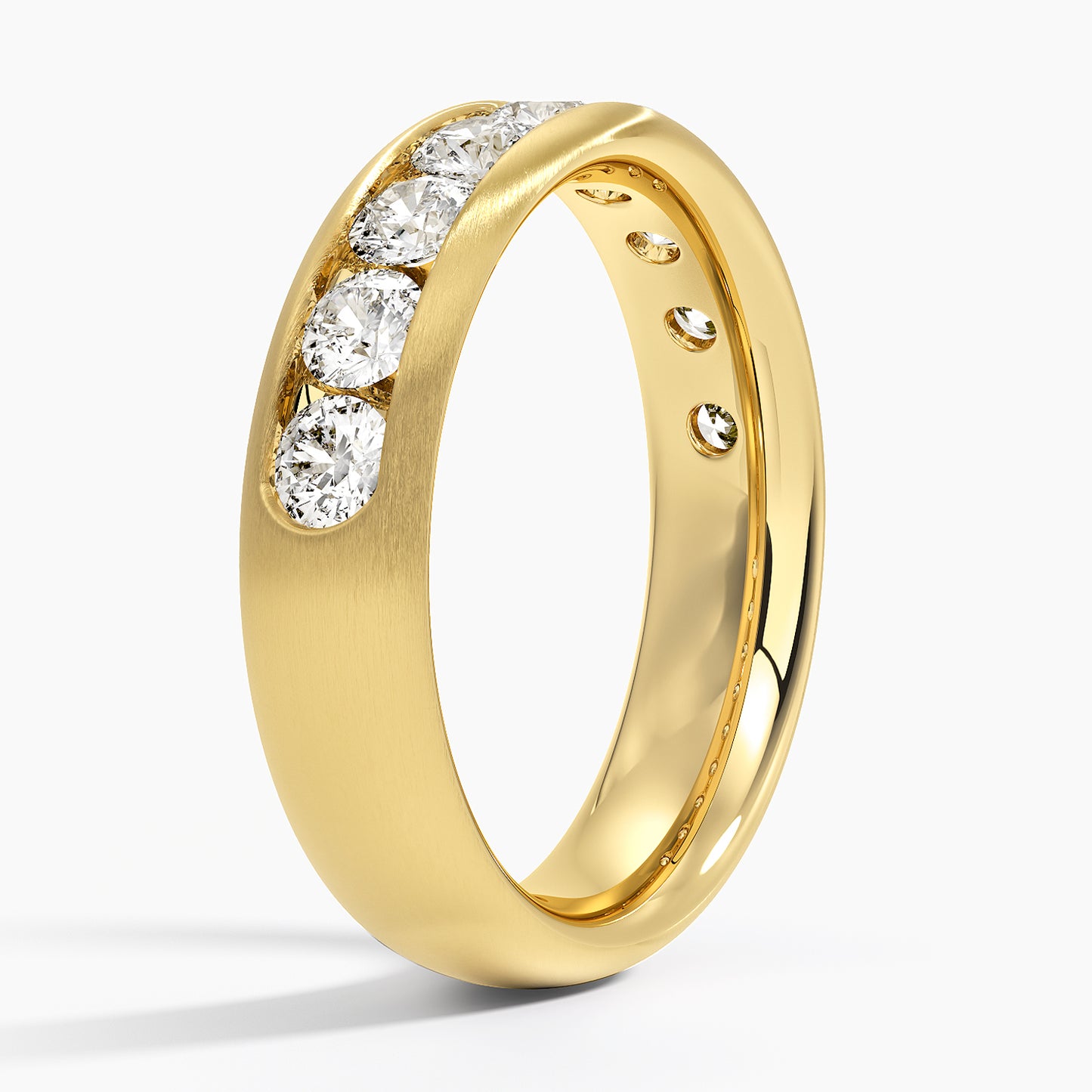 Channel Set Lab Diamond 5.5mm Matte Wedding Ring in 14K Yellow Gold