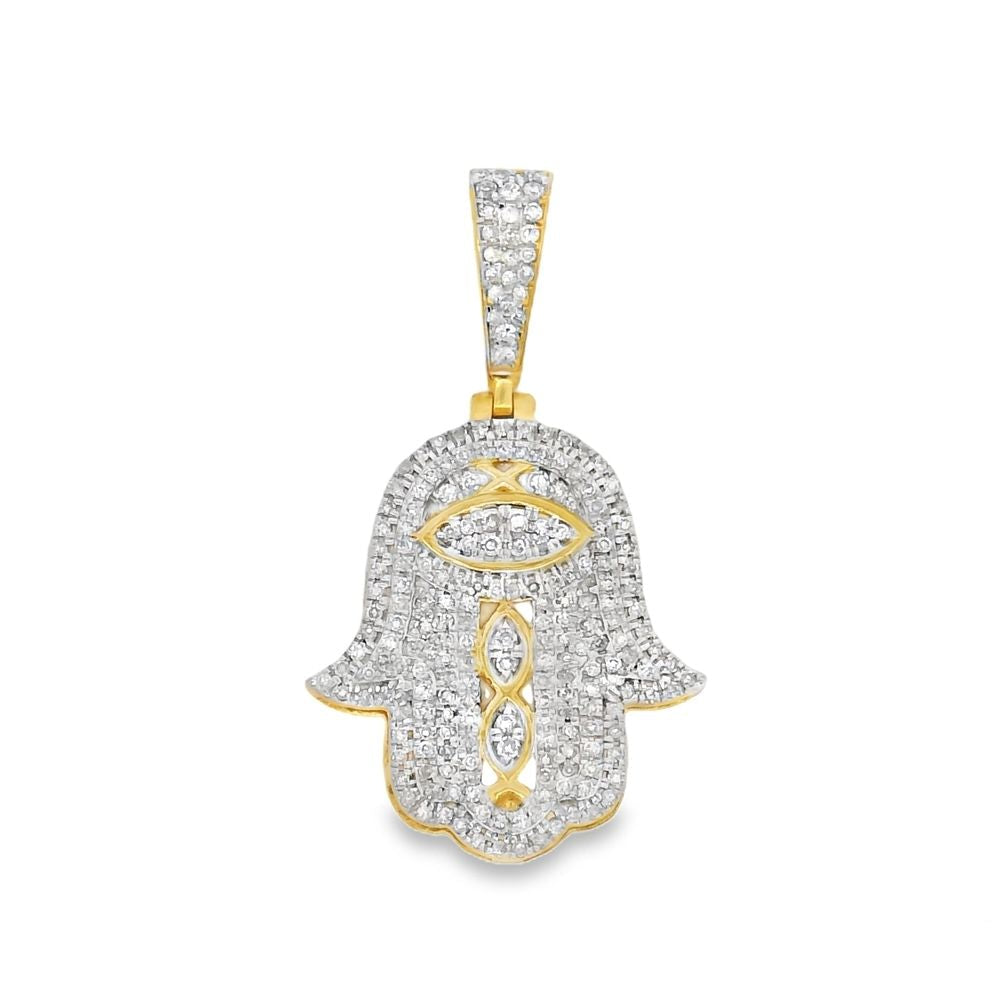 10K Gold Diamond Hamsa Pendant