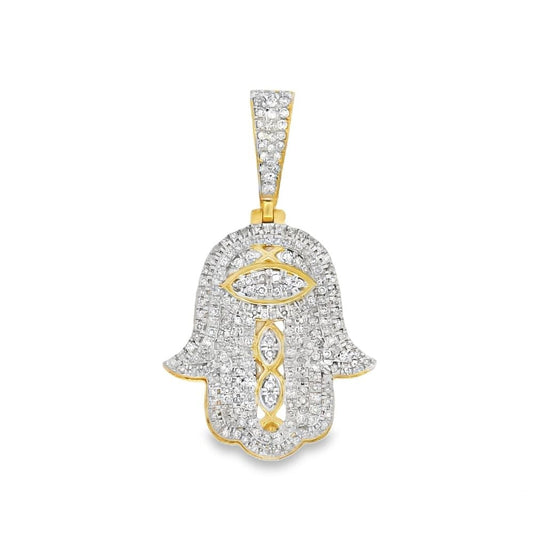 10K Gold Diamond Hamsa Pendant