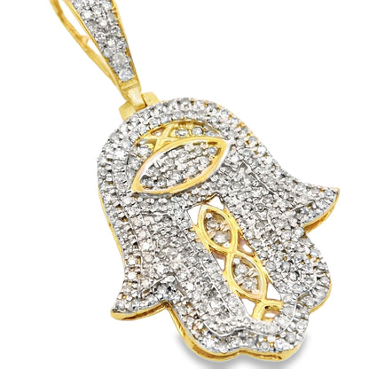 10K Gold Diamond Hamsa Pendant