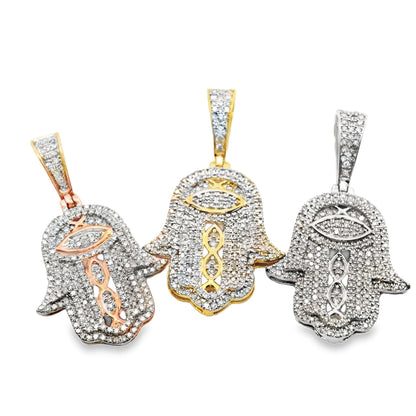 10K Gold Diamond Hamsa Pendant