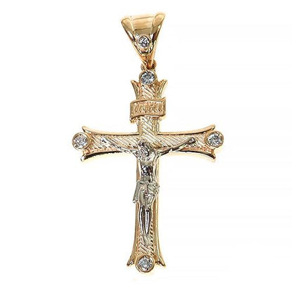 14K Gold 2 Tone Solid Yellow Gold Cross Crucifix