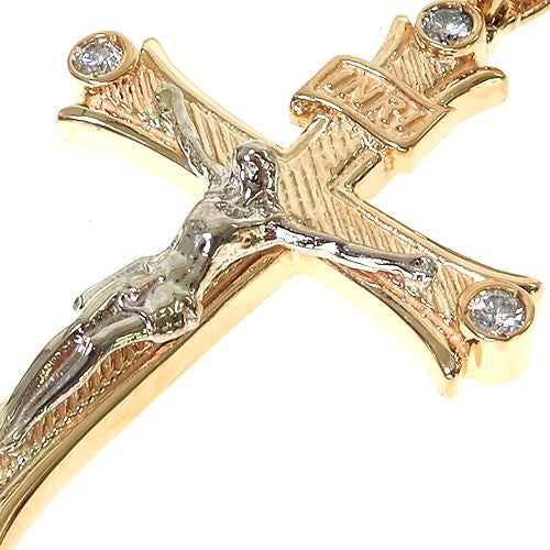 14K Gold 2 Tone Solid Yellow Gold Cross Crucifix