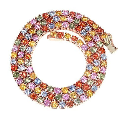 14K Gold Multi Colored Sapphire Tennis Chain
