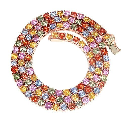 14K Gold Multi Colored Sapphire Tennis Chain