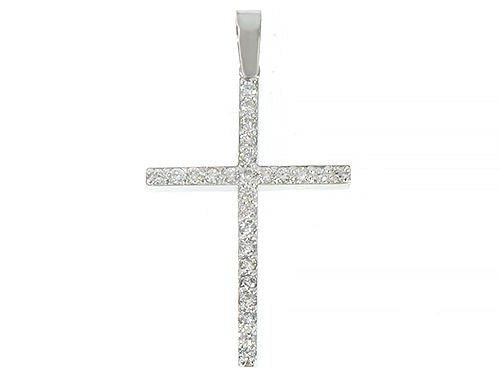 14K White Gold Prong Diamond Cross Pendant