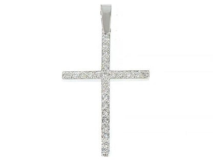 14K White Gold Prong Diamond Cross Pendant
