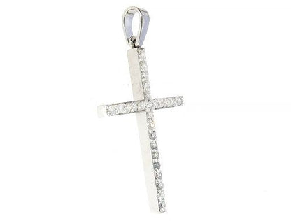 14K White Gold Prong Diamond Cross Pendant