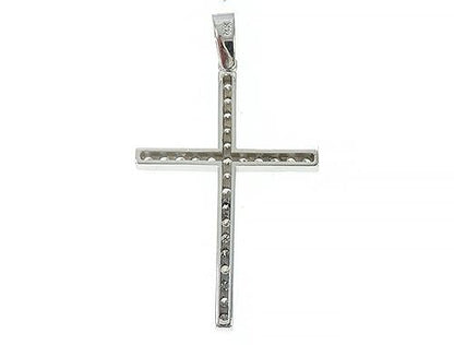 14K White Gold Prong Diamond Cross Pendant