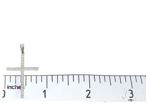 14K White Gold Prong Diamond Cross Pendant