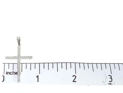 14K White Gold Prong Diamond Cross Pendant