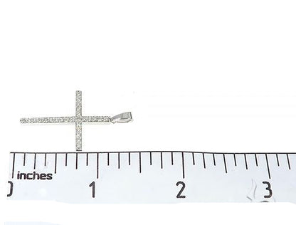 14K White Gold Prong Diamond Cross Pendant