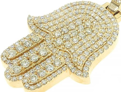 14K Gold Diamond Hamsa Pendant