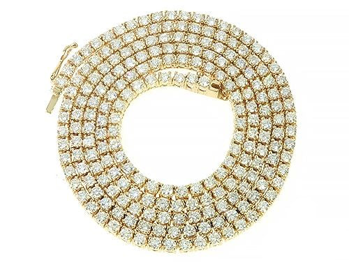 14K Yellow Gold Diamond Tennis Chain 18 Inches 2.5mm 7.23ct
