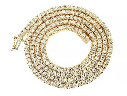 14K Yellow Gold Diamond Tennis Chain 22 Inches 3mm