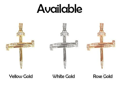 14k Gold Diamond Nail Cross Pendant