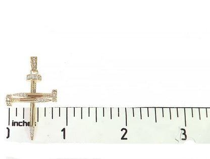 14k Gold Diamond Nail Cross Pendant