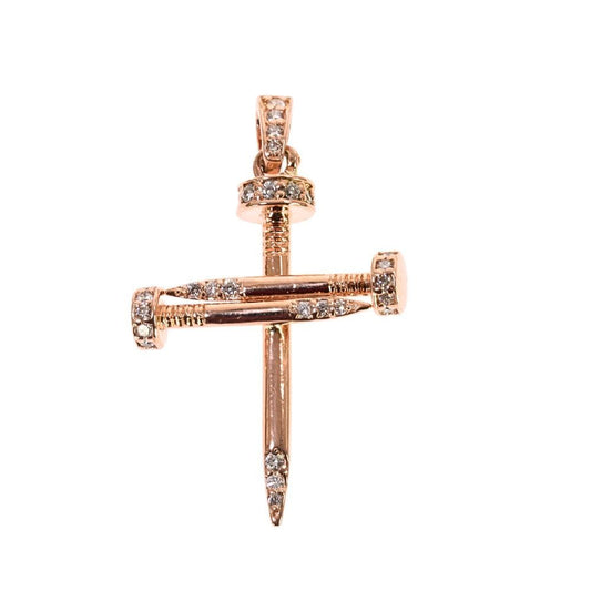 14k Gold Diamond Nail Cross Pendant
