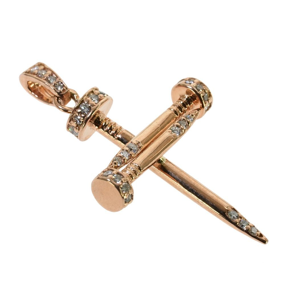 14k Gold Diamond Nail Cross Pendant