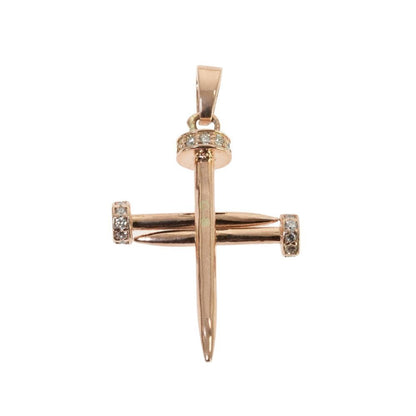 14k Gold Diamond Nail Cross Pendant