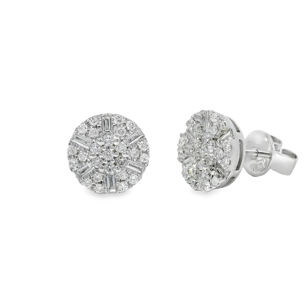 18K Gold Round Diamond Earrings