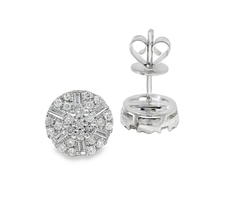18K Gold Round Diamond Earrings