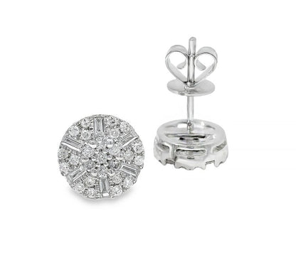 18K Gold Round Diamond Earrings