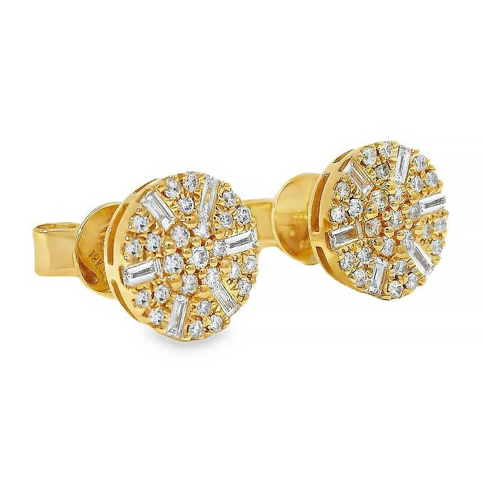 18K Gold Round Diamond Earrings