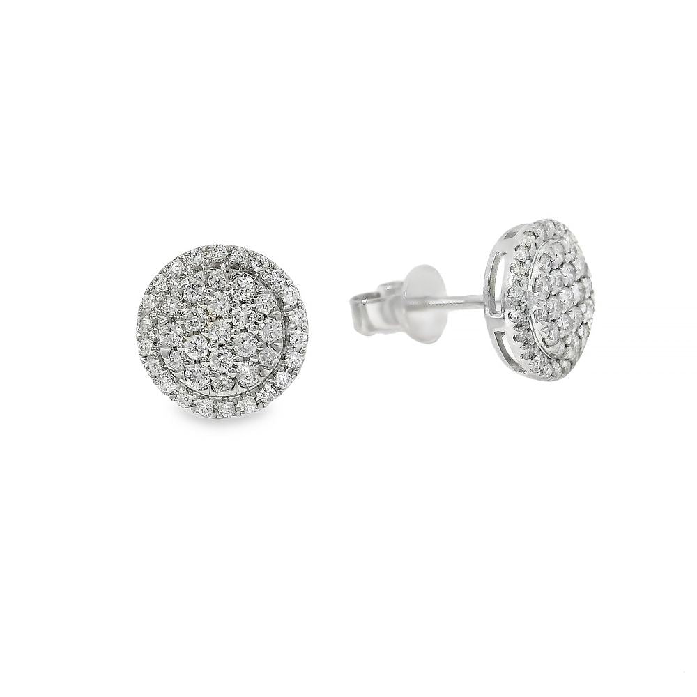 18K Gold Diamond Round Earrings