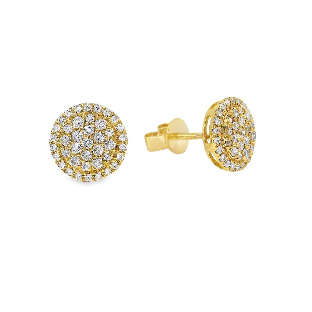18K Gold Diamond Round Earrings