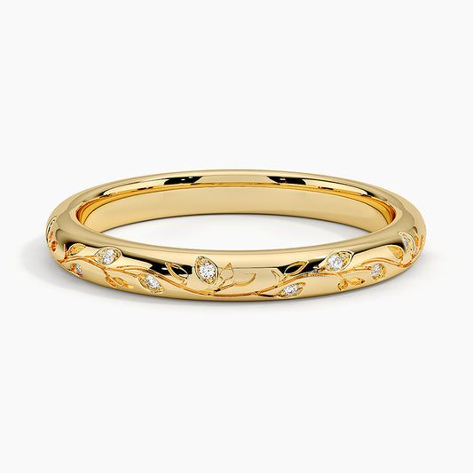 Verdure Engraved Diamond Ring in 14K Yellow Gold