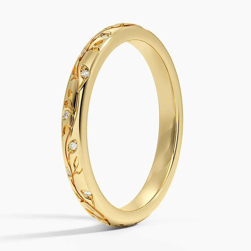 Verdure Engraved Diamond Ring in 14K Yellow Gold
