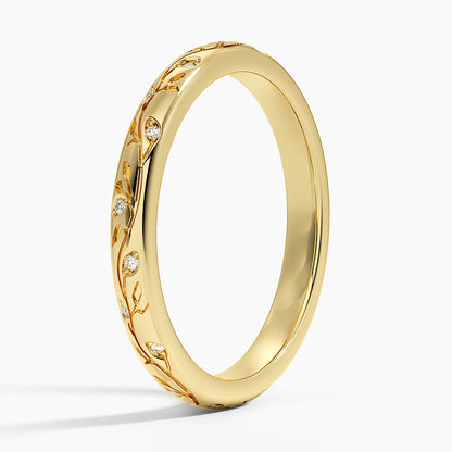 Verdure Engraved Diamond Ring in 14K Yellow Gold