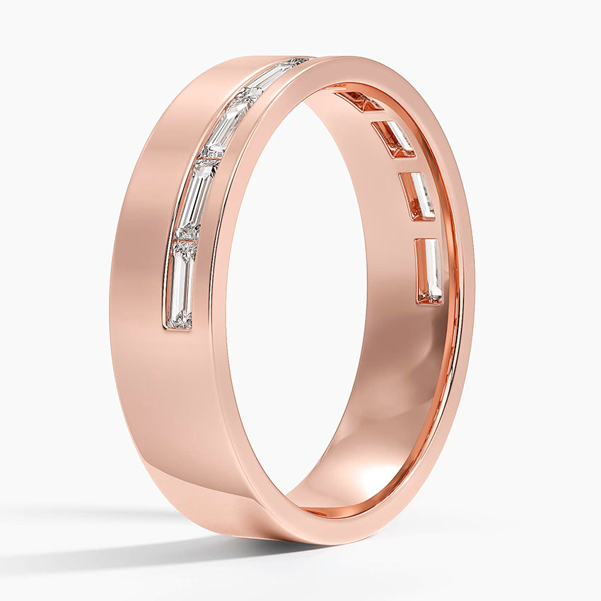 Austin Baguette Lab Diamond 5.5mm Wedding Ring in 14K Rose Gold