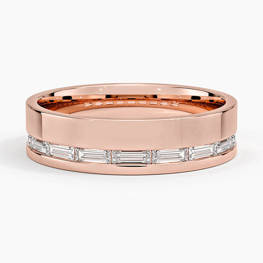Austin Baguette Lab Diamond 5.5mm Wedding Ring in 14K Rose Gold