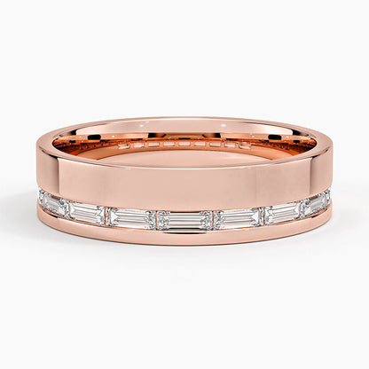 Austin Baguette Lab Diamond 5.5mm Wedding Ring in 14K Rose Gold