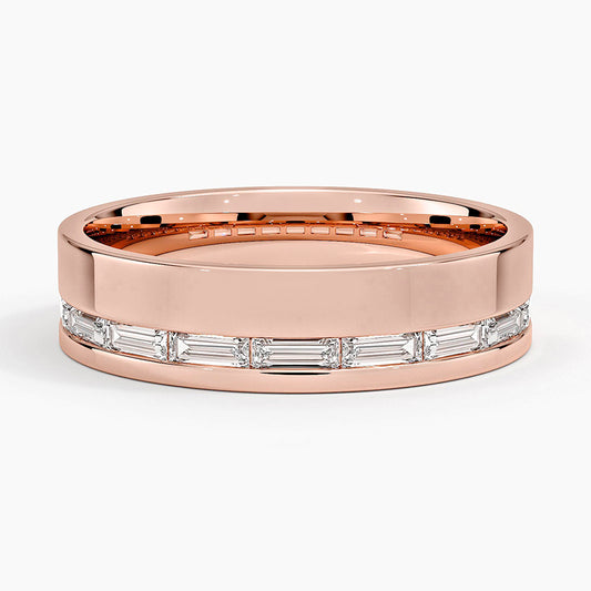 Austin Baguette Lab Diamond 5.5mm Wedding Ring in 14K Rose Gold