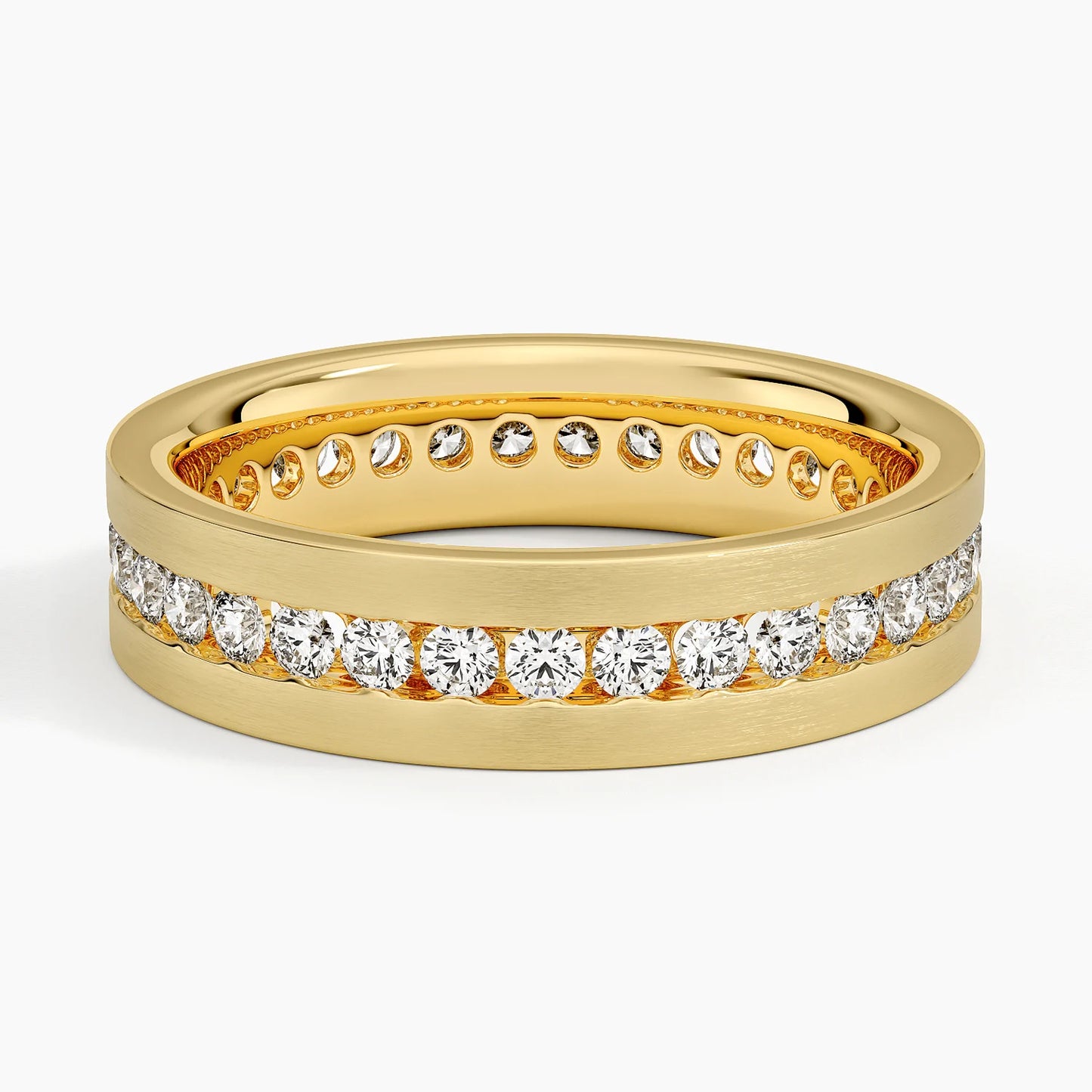 Mojave Matte Channel Set Lab Diamond 5.5mm Wedding Ring in 14K Yellow Gold