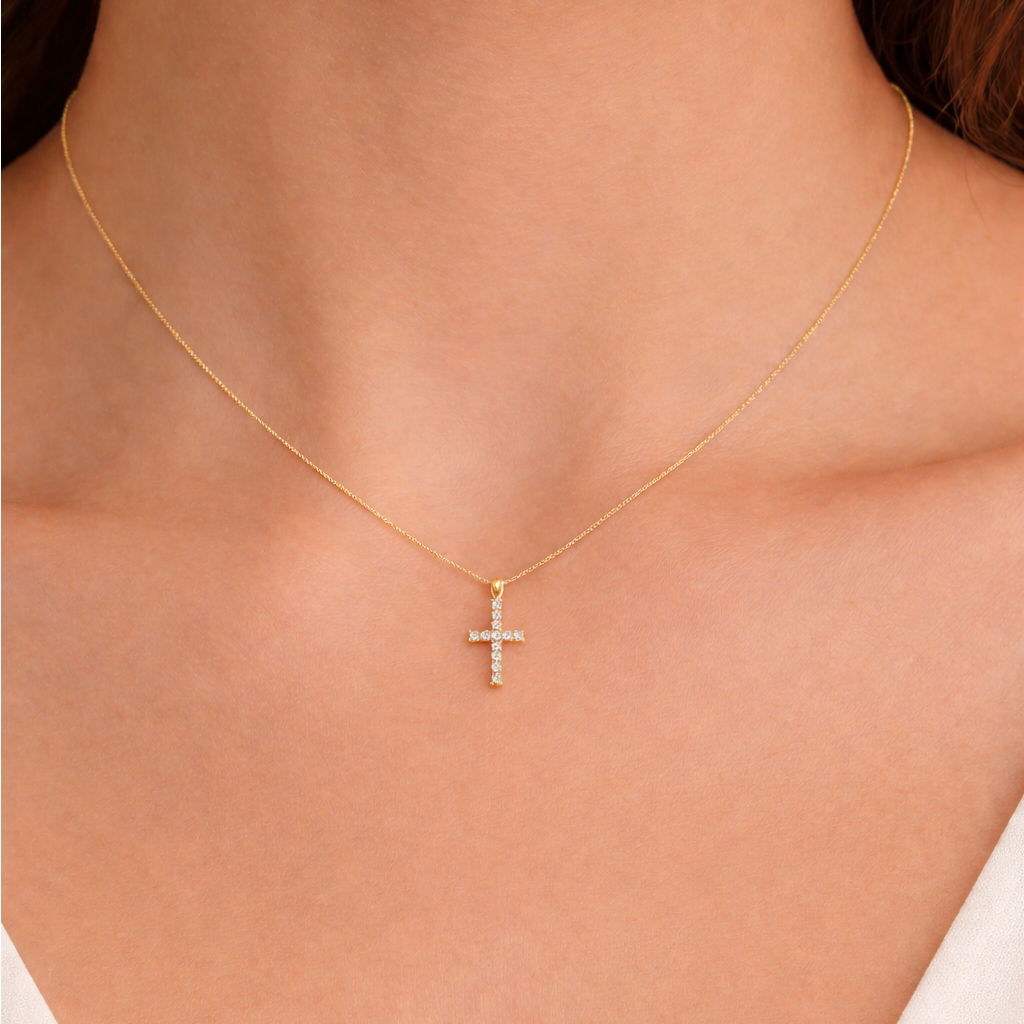 14K Gold Mini Diamond Cross