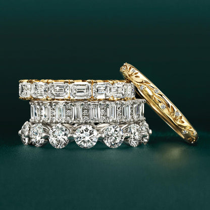 Verdure Engraved Diamond Ring in 14K Yellow Gold