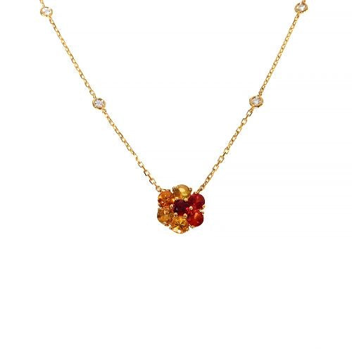 Fire Sapphire Diamond Flower Necklace 67408