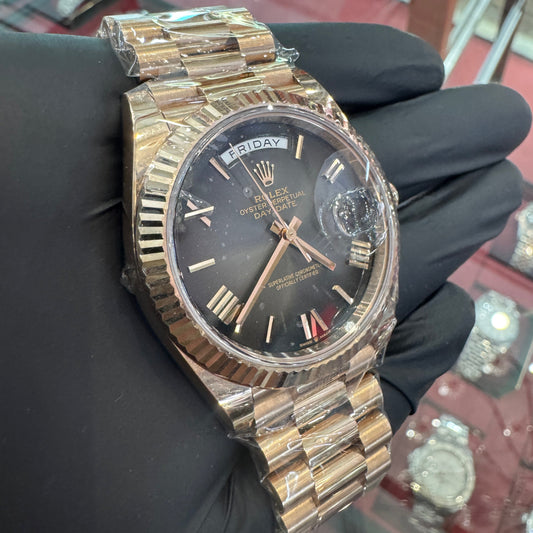 2024 Rolex Day-Date 40mm | 18K Everose Gold | "Black Ombre Roman" | 228235