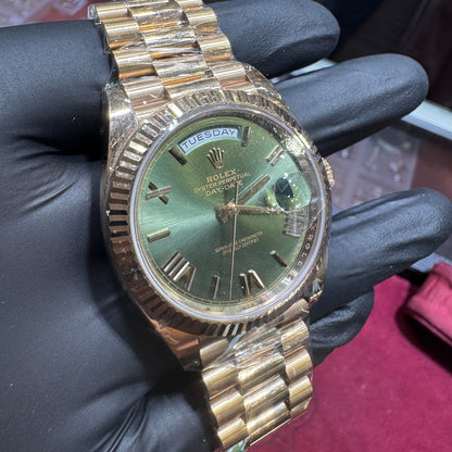 2016 Rolex Day-Date 40mm | 18K Everose Gold | "Olive Green Roman" | 228235