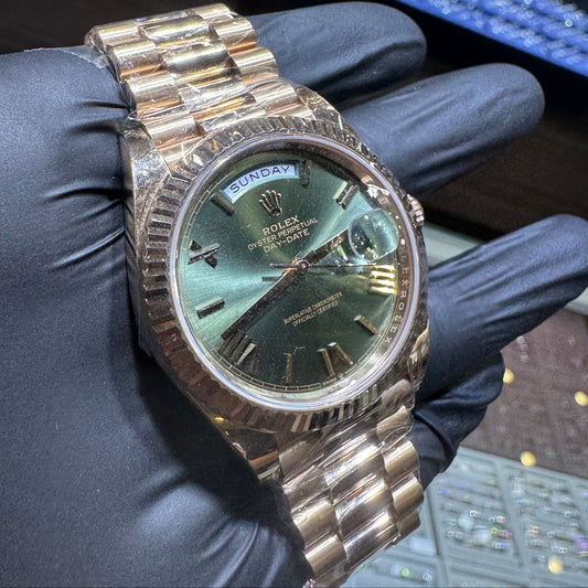 2022 Rolex Day-Date 41mm|Olive Green Dial| 18K Everose Gold | 228235