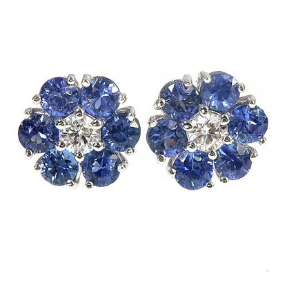 Large Ocean Blue Sapphire Diamond Flower Earrings