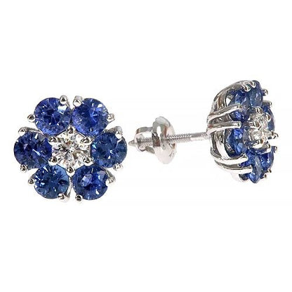 Large Ocean Blue Sapphire Diamond Flower Earrings