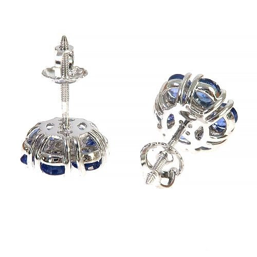 Large Ocean Blue Sapphire Diamond Flower Earrings