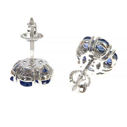 Large Ocean Blue Sapphire Diamond Flower Earrings