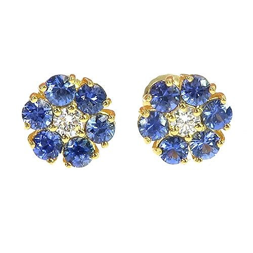 Mini Ocean Blue Sapphire Diamond Flower Earrings 66896